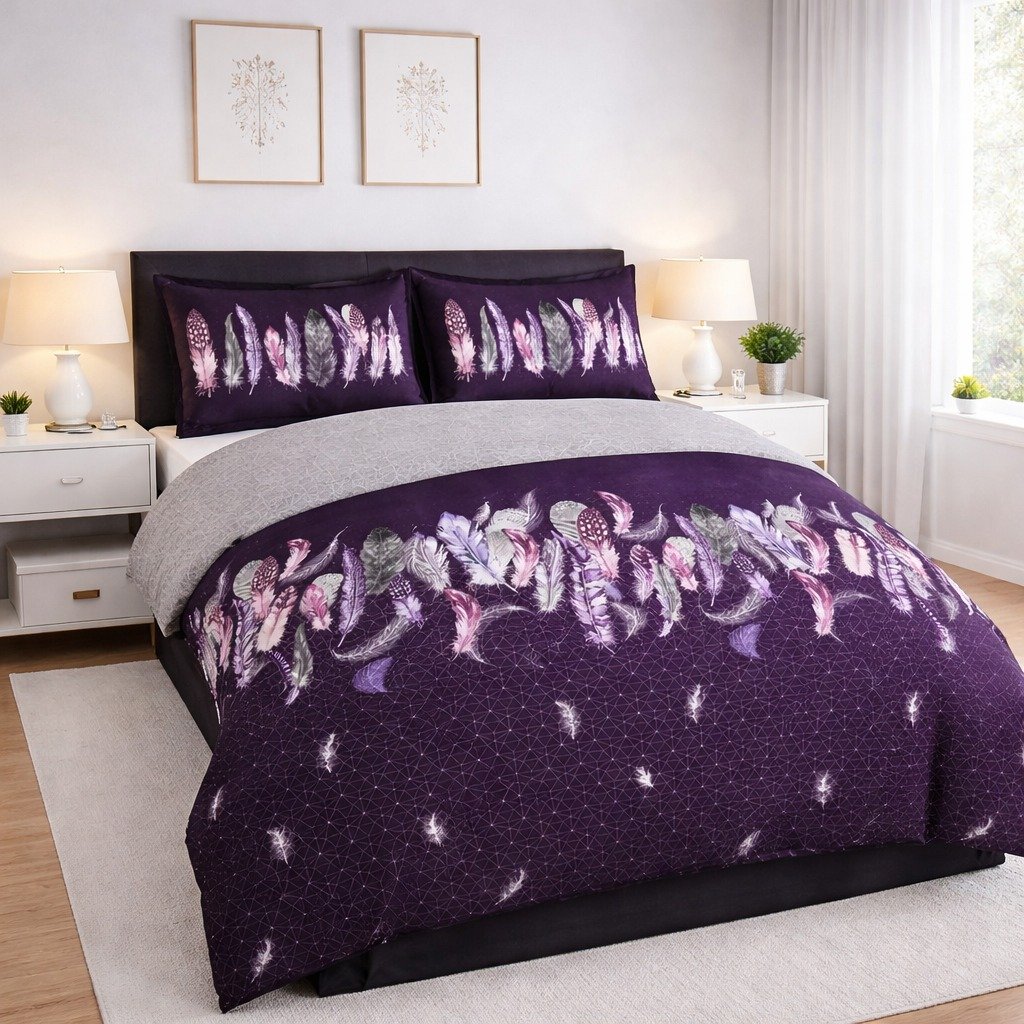 WhatsApp Image 2026-04-10 at 4.23.49 PM Luxury Feather Geometric Duvet Set - Purple - Image 1