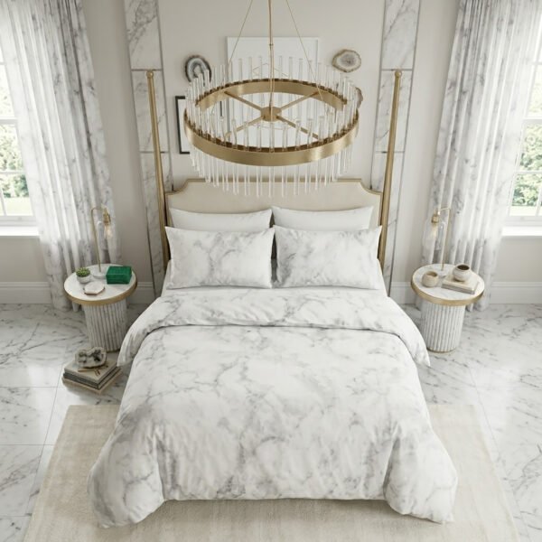 Luxury Marble Print Duvet Cover Set - White