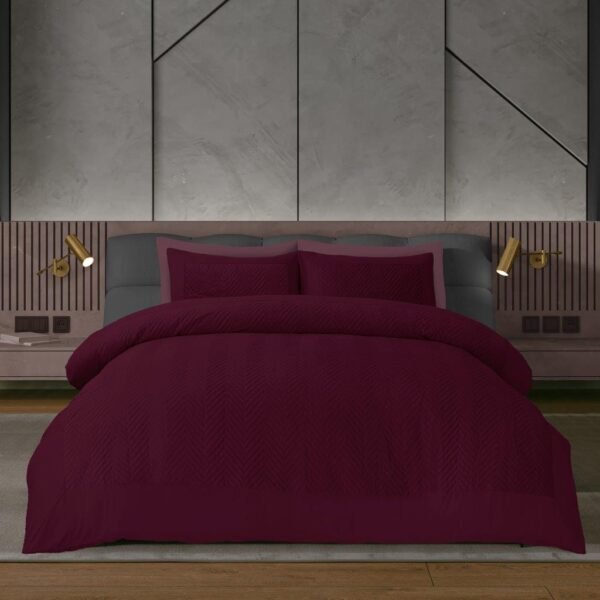 Fancy Velvet Stripe Duvet Cover Set - Burgundy