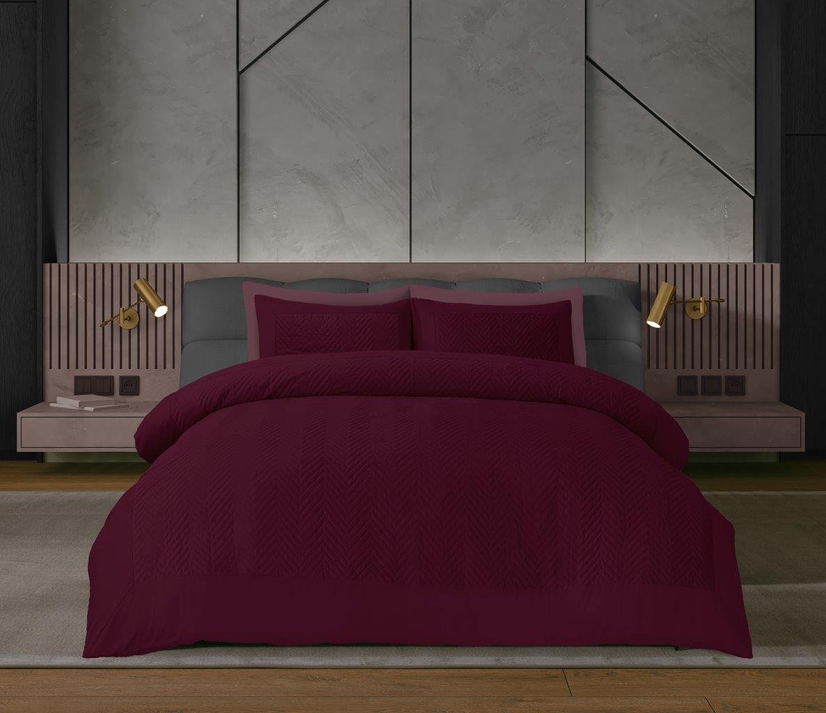 Winslow Burgundy Fancy Velvet Stripe Duvet Cover Set - Burgundy