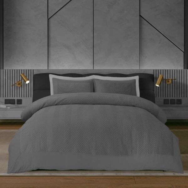 Fancy Velvet Stripe Duvet Cover Set - Charcoal