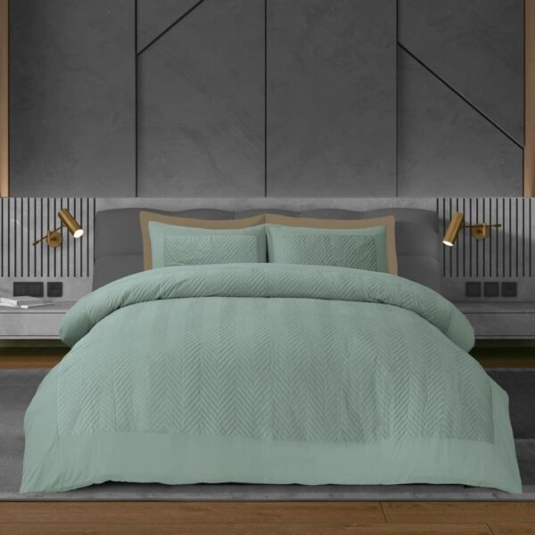 Fancy Velvet Stripe Duvet Cover Set - Duck Egg