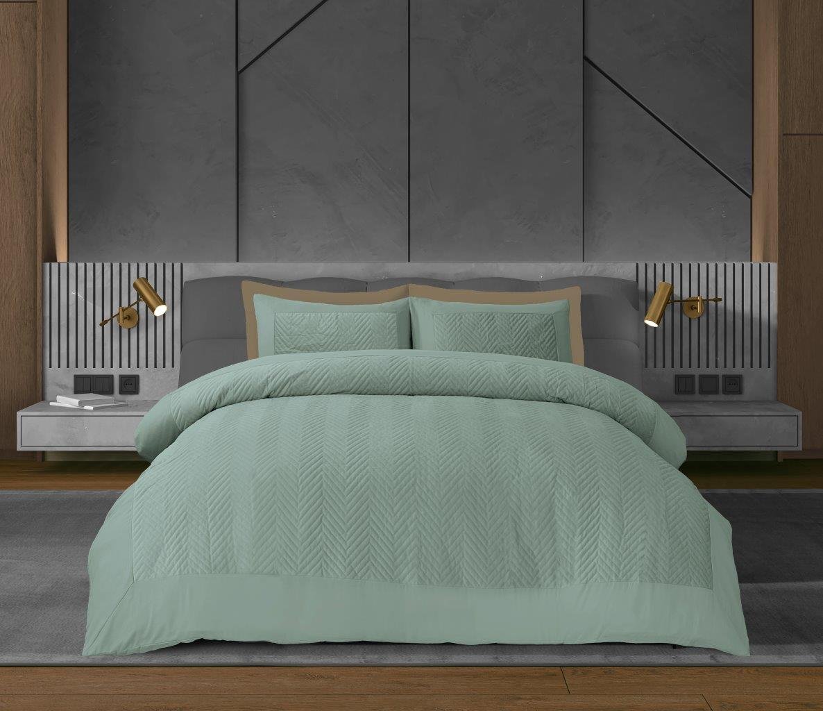Winslow DuckEgg Fancy Velvet Stripe Duvet Cover Set - Duck Egg