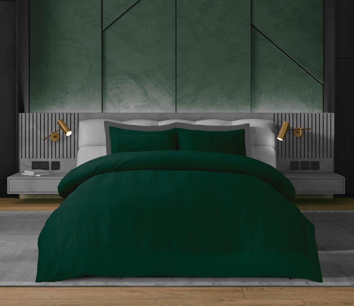 Winslow Green Fancy Velvet Stripe Duvet Cover Set - Green