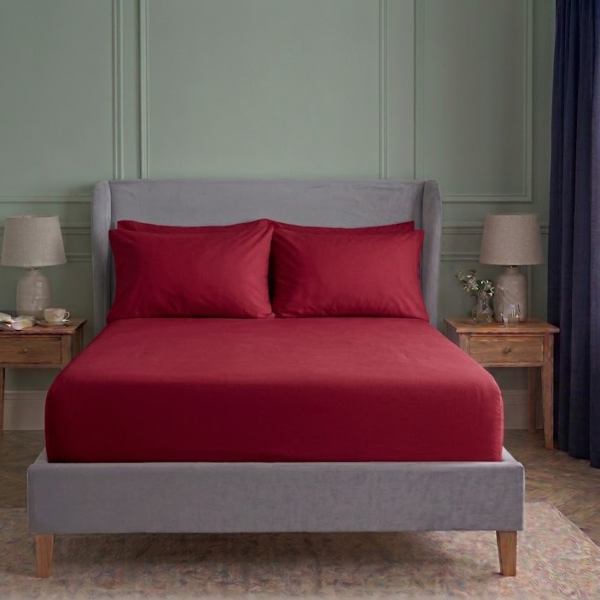 Soft Plain Dyed Percale Fitted Sheet - Red