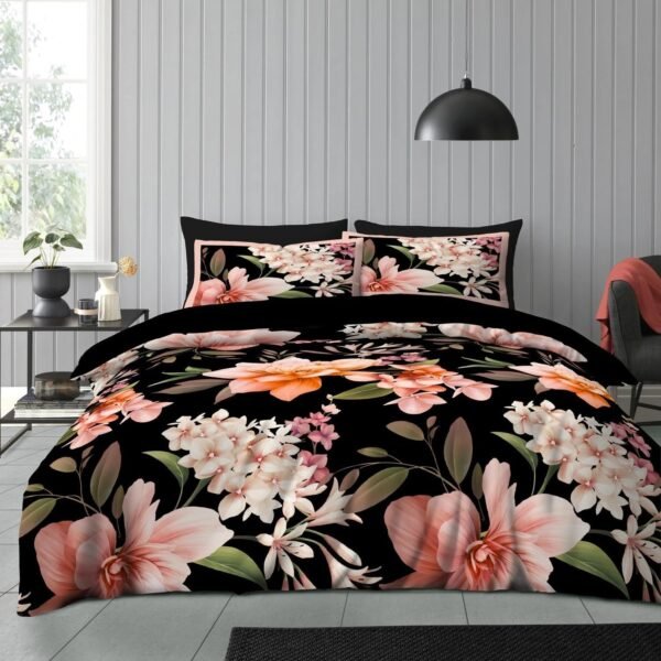 Premium Botanical Duvet Cover Set – Black