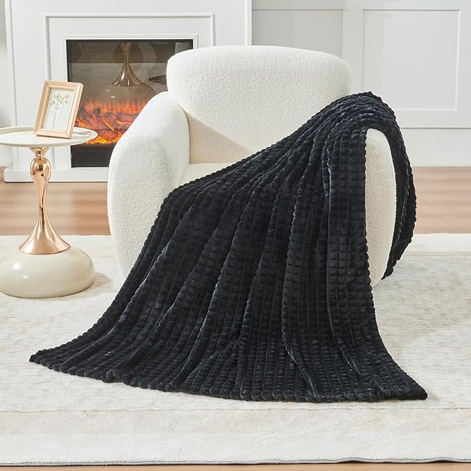 Luxury Textured Fleece Throw - Black