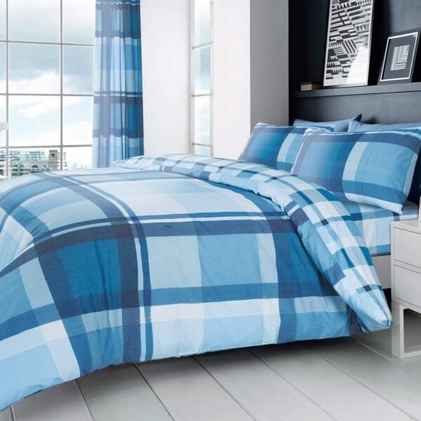 Luxury Checkered Duvet Cover Set - Blue