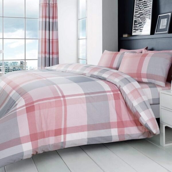 Luxury Checkered Duvet Cover Set - Blush Pink