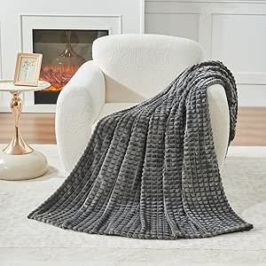 Luxury Textured Fleece Throw - Charcoal
