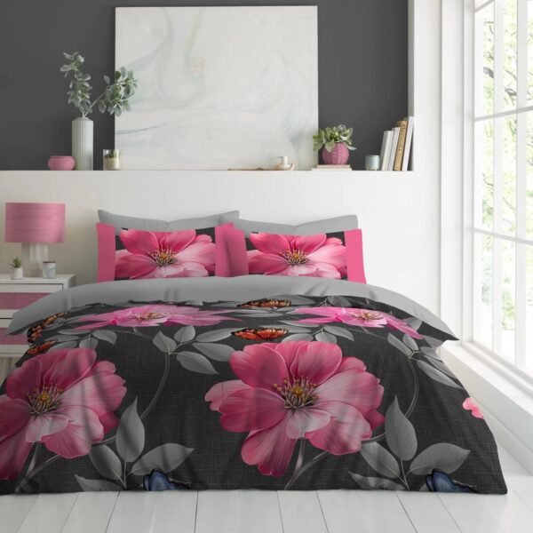 Premium Botanical Duvet Cover Set – Charcoal