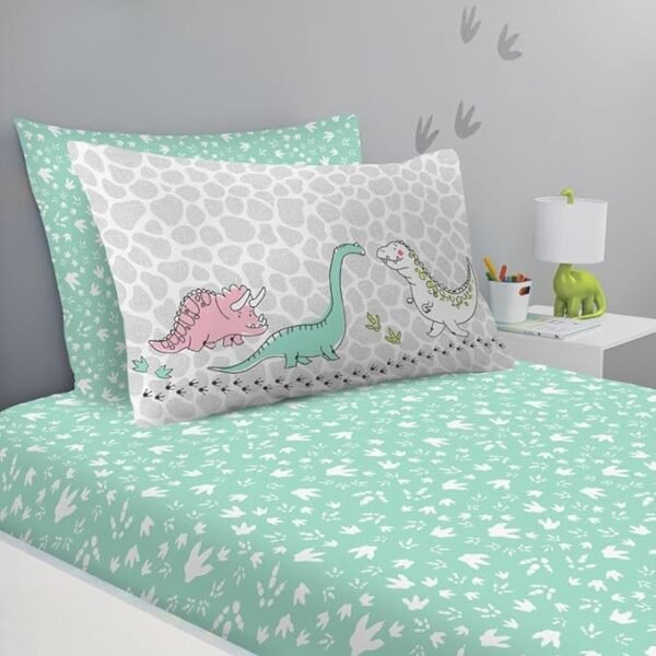 Kids Dinosaur Sheet Cover Set - Mint Green/Grey