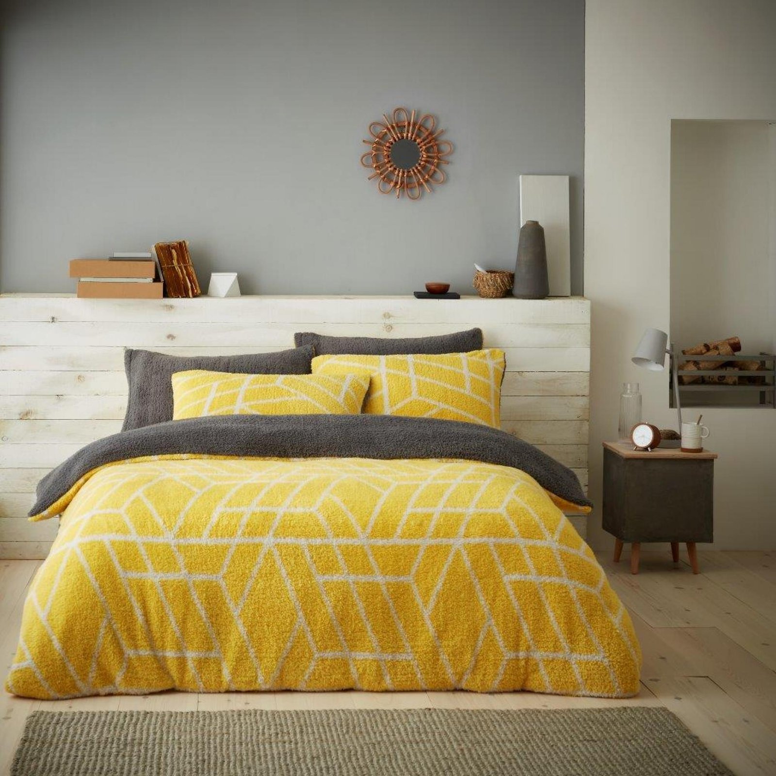 ely geo ochre Teddy Fleece Geometric Duvet Cover Set Ochre