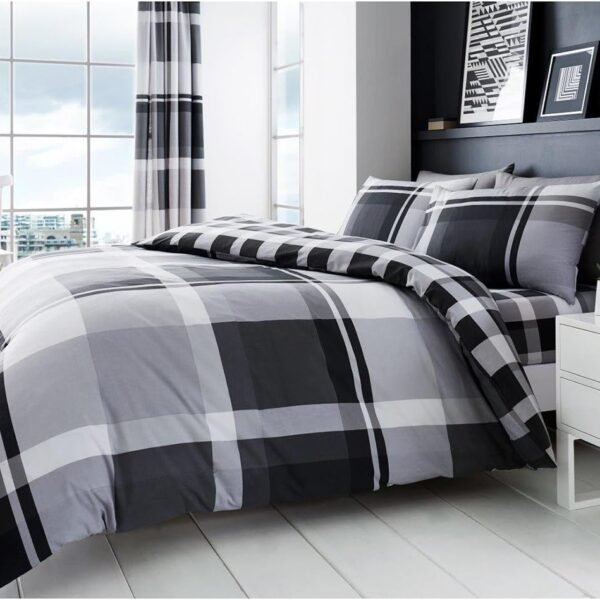 Luxury Checkered Duvet Cover Set - Grey