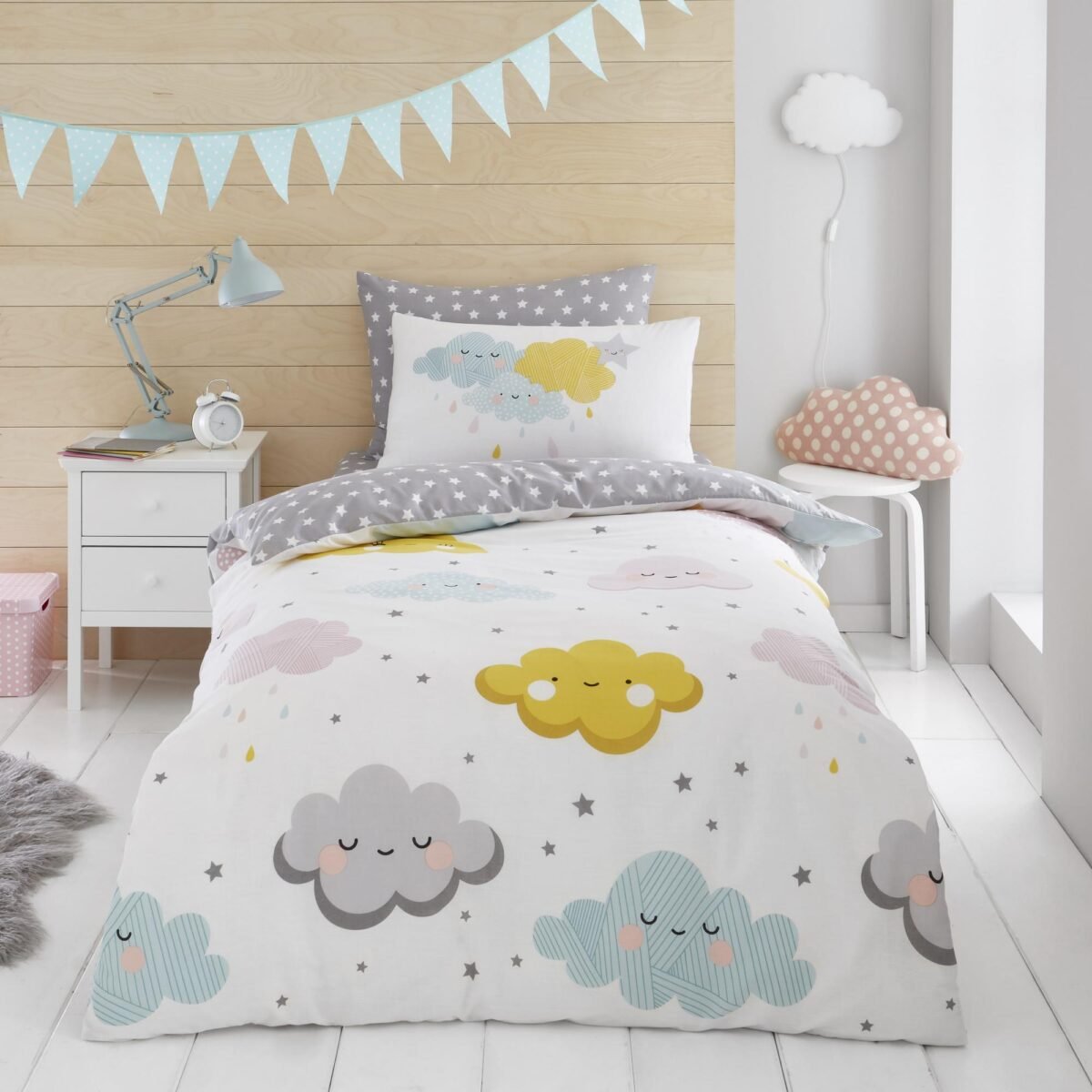 Kids Dreamy Cloud Duvet Cover Set - White/Grey