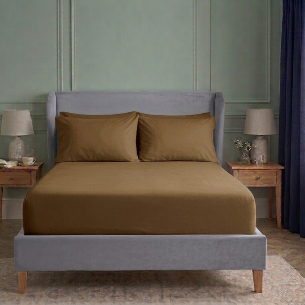 Soft Plain Dyed Percale Fitted Sheet - Mocha