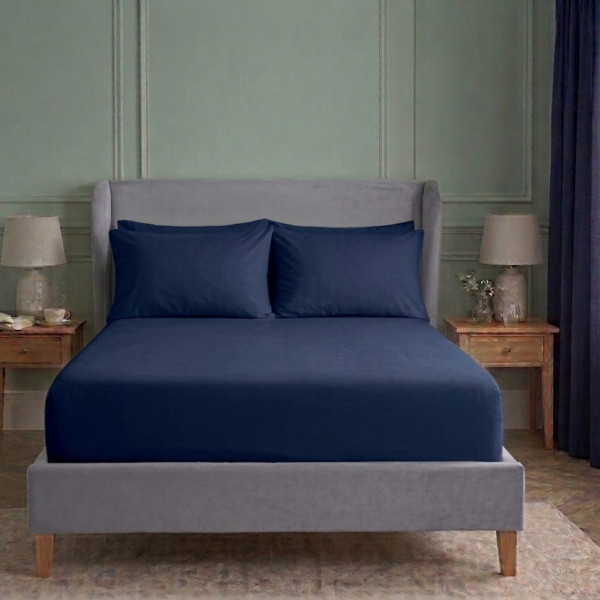 Soft Plain Dyed Percale Fitted Sheet - Navy