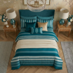Striped Duvet Cover Set Teal