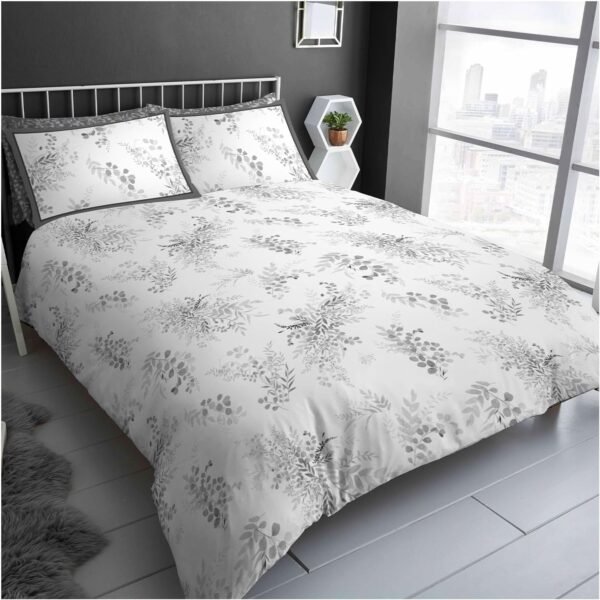Reversible Leaf Duvet Cover Set - Grey