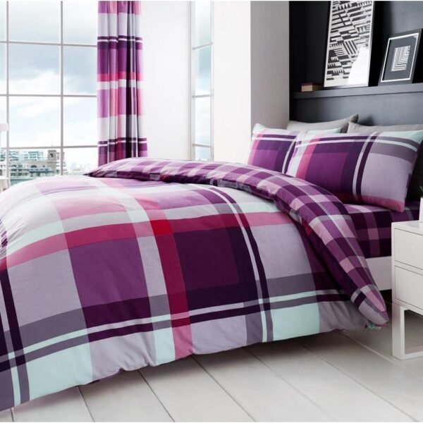 Luxury Checkered Duvet Cover Set – Purple