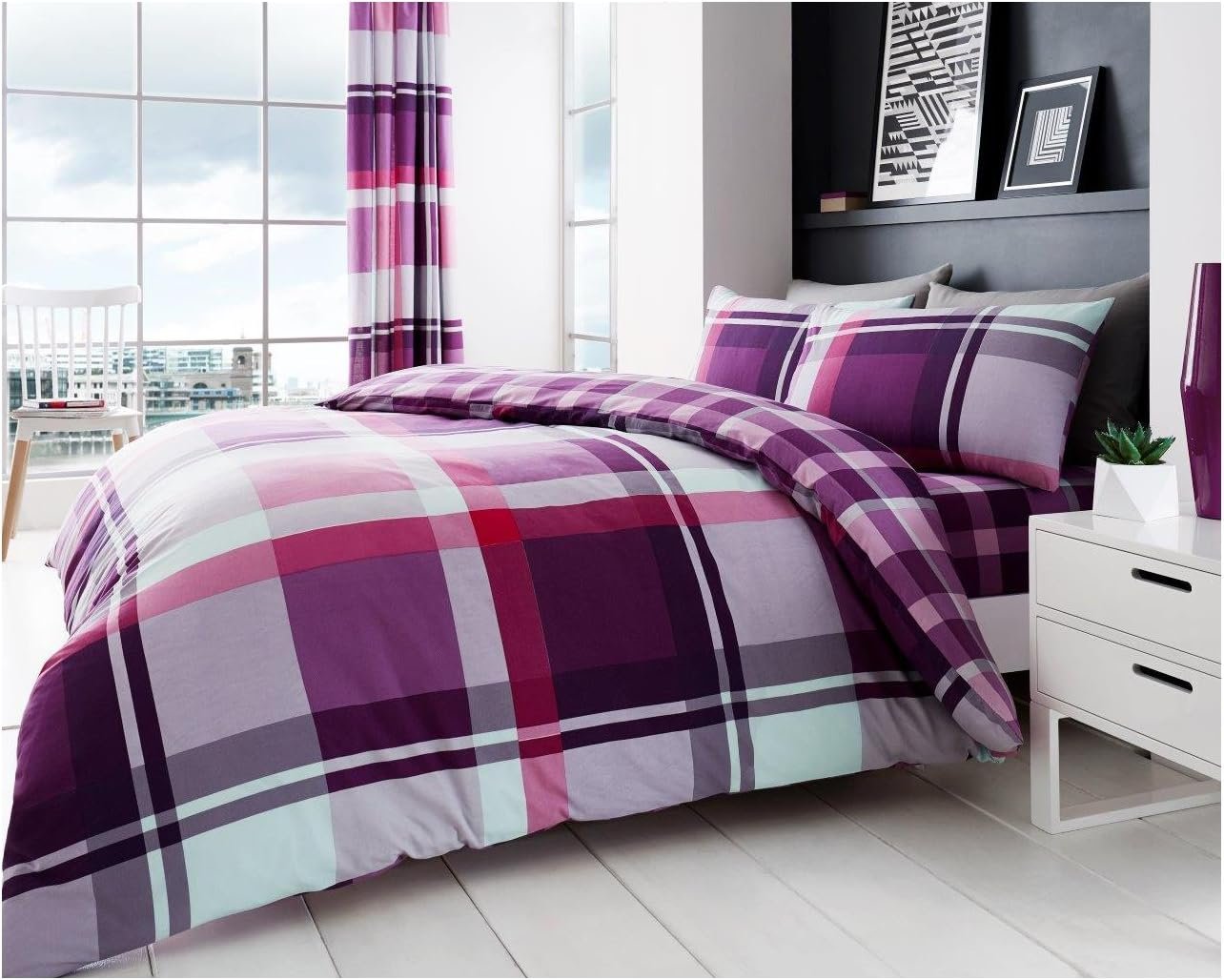 purple Luxury Checkered Duvet Cover Set – Purple