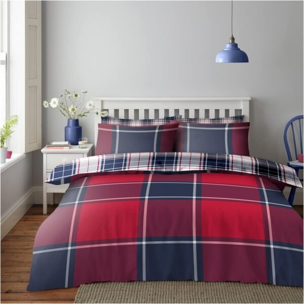 Modern Textured Check Duvet Cover Set - Red