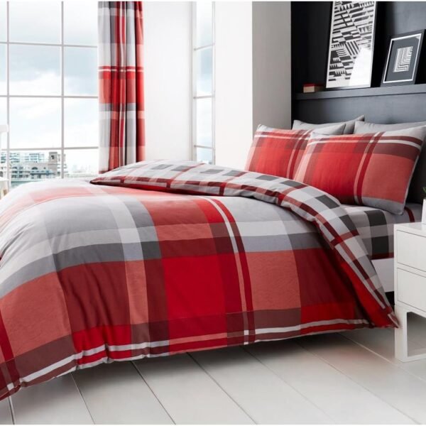 Luxury Checkered Duvet Cover Set - Red