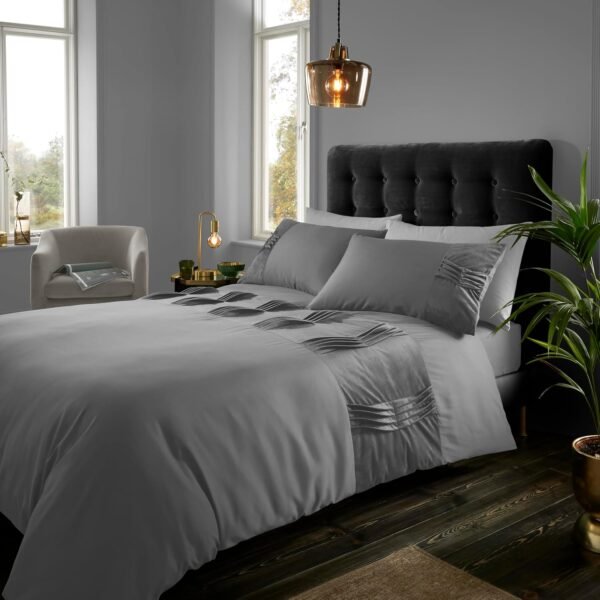 Fancy Velvet Band Duvet Cover Set - Grey