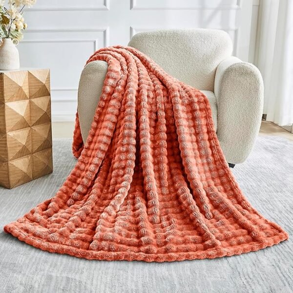 Luxury Puffed Texture Throw Blanket - Terracotta