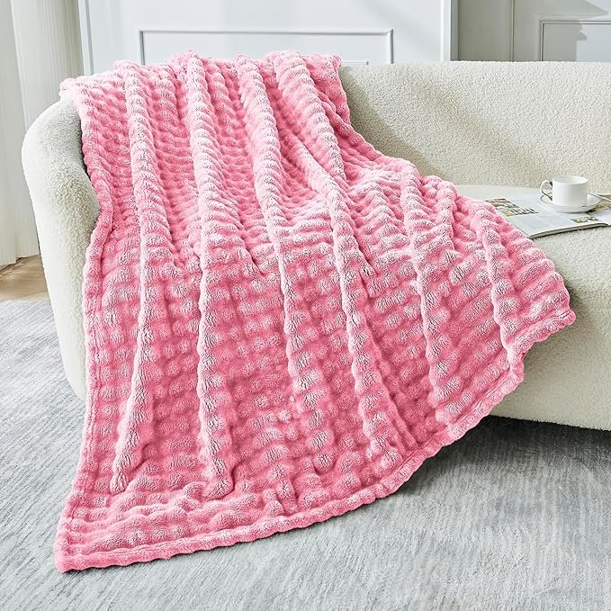 Luxury Puffed Texture Throw Blanket - Blush Pink