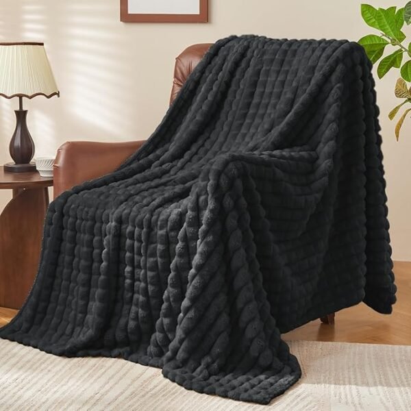 Luxury Puffed Texture Throw Blanket - Charcoal