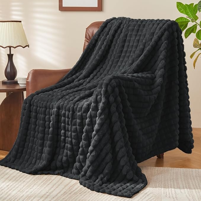 Luxury Puffed Texture Throw Blanket - Charcoal
