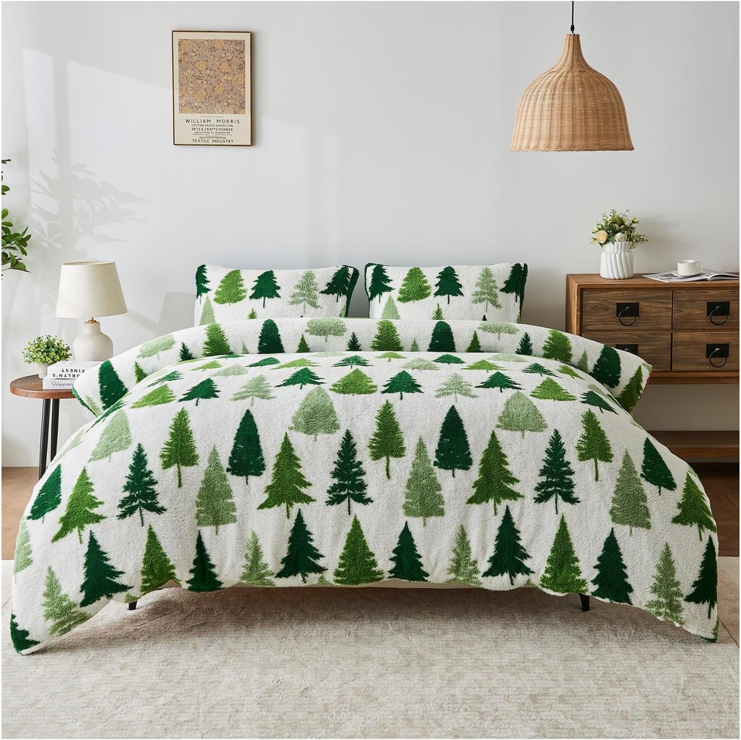 winter tree Teddy Fleece Winter Tree Duvet Cover Set Green