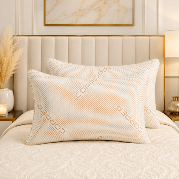 2 Pack Copper Memory Foam Pillow - White & Copper
