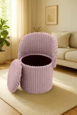 Modern Ribbed Velvet Storage Stool - Pink