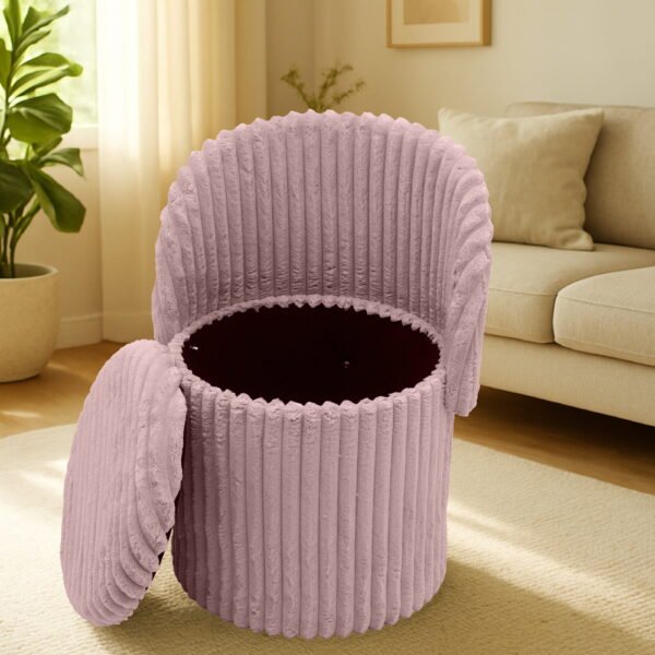 Modern Ribbed Velvet Storage Stool - Pink
