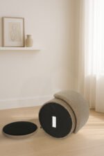 Modern Boucle Storage Stool - Dark Natural