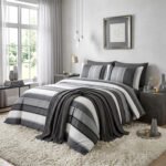 Striped Reversible Complete Bedding Set – Grey