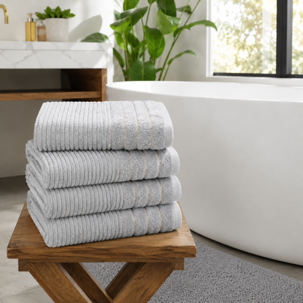 2 Pack Luxury Paris Ribbed Cotton Towel Set - Silver