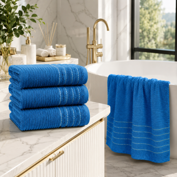 2 Pack Luxury Paris Ribbed Cotton Towel Set - Navy