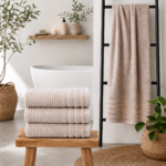 2 Pack Luxury Paris Ribbed Cotton Towel Set - Natural