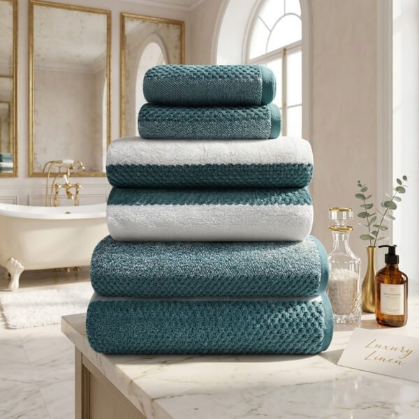 Soft Hotel Quality Striped Towel Set - Teal
