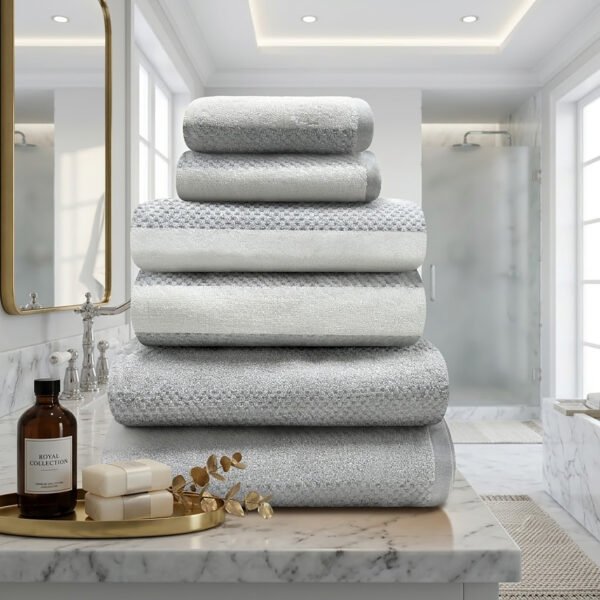 Soft Hotel Quality Striped Towel Set - Grey