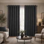 Printed Velvet Blackout Curtains - Charcoal