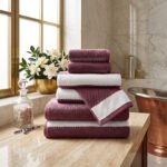 Soft Hotel Quality Striped Towel Set - Dark Pink