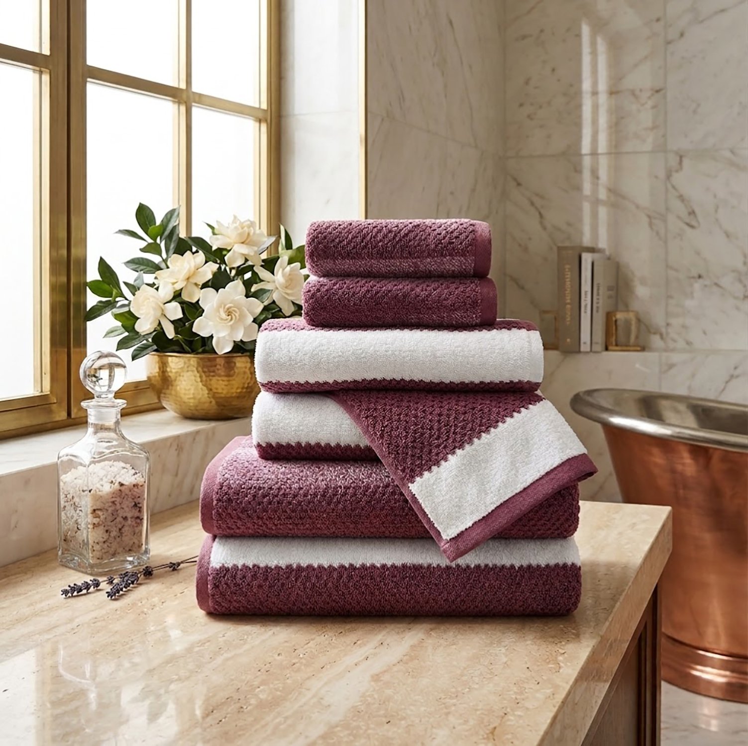 1 Soft Hotel Quality Striped Towel Set - Dark Pink