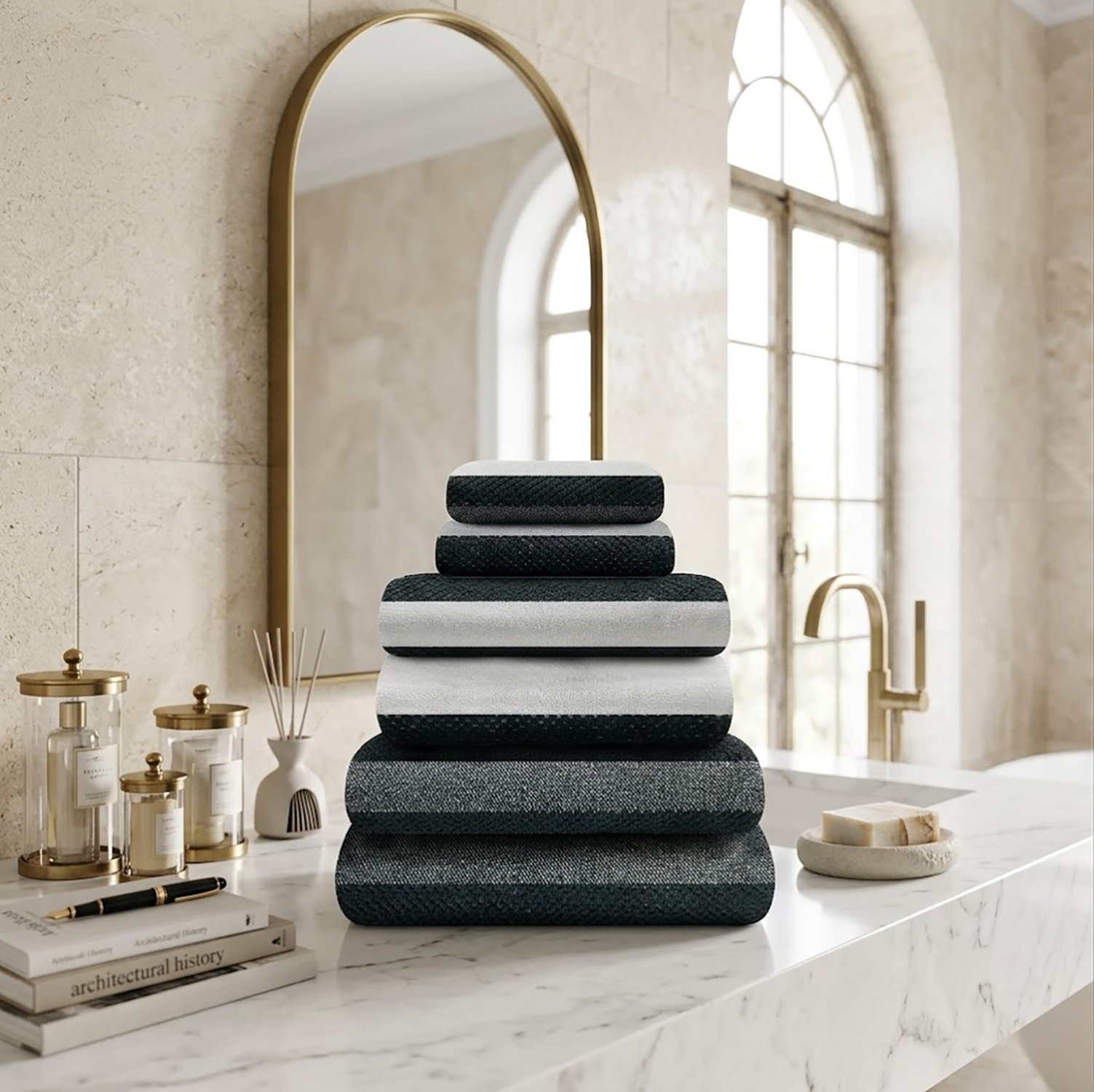 1 Soft Hotel Quality Striped Towel Set - Green