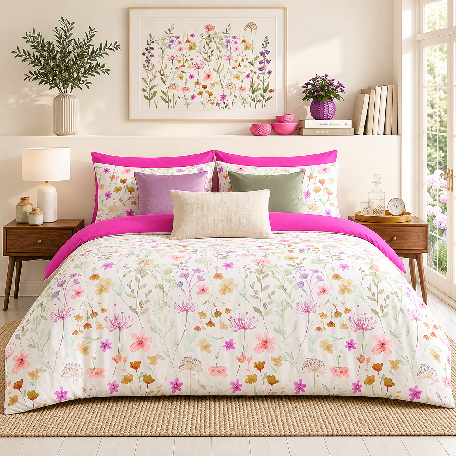 1 Luxury Wild flower Complete Bedding Set - Pink