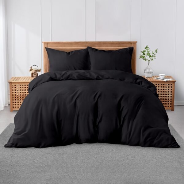 Luxury Plain Soft Duvet Cover Set - Black