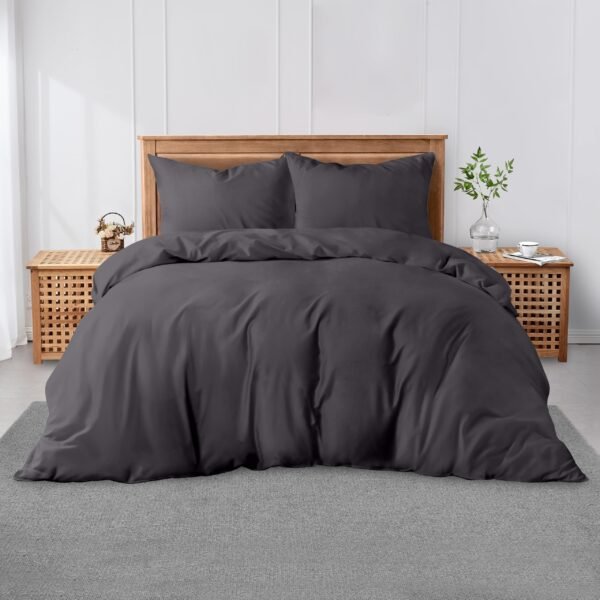 Luxury Plain Soft Duvet Cover Set - Charcoal